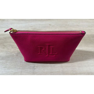 Polo Ralph Lauren Women's Pink Cosmetic Makeup BAG 100% Cow Leather NWOT